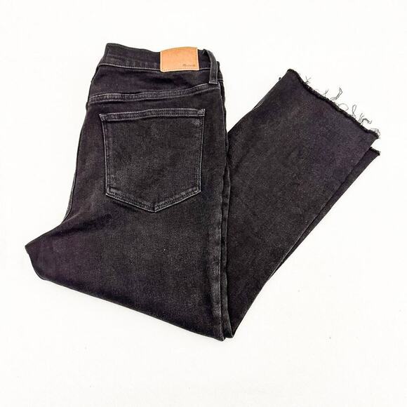 Madewell Cali-Demi Boot Black Denim Jeans Raw Hem Size 32 Petite - Picture 9 of 9